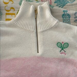Lilly Pulitzer White and Pink Half-Zip Sweater